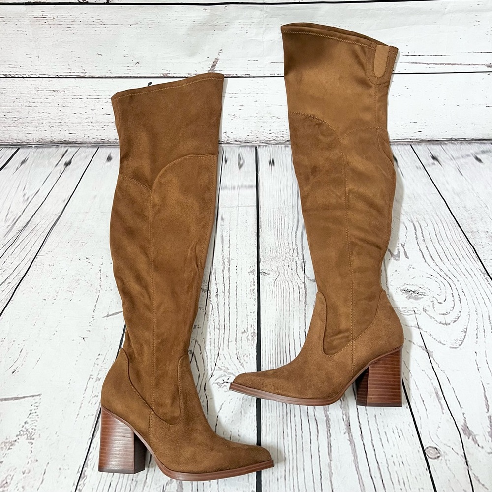 Marc Fisher Mayko Over-the-Knee Boot Natural  Suede Size 8